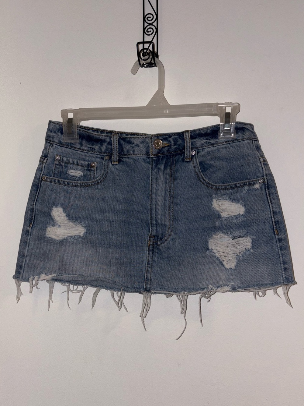 Forever 21 Light Blue Distressed Denim Mini Skirt